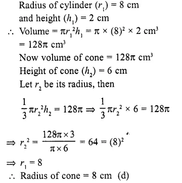 RD Sharma Class 10 Solutions Chapter 14 Surface Areas and Volumes MCQS 22