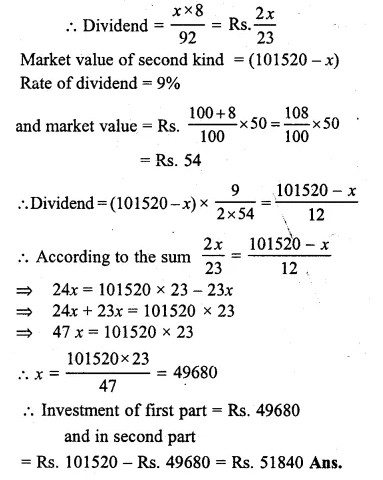 ML Aggarwal Class 10 Solutions for ICSE Maths Chapter 3 Shares and Dividends Chapter Test Q7.1
