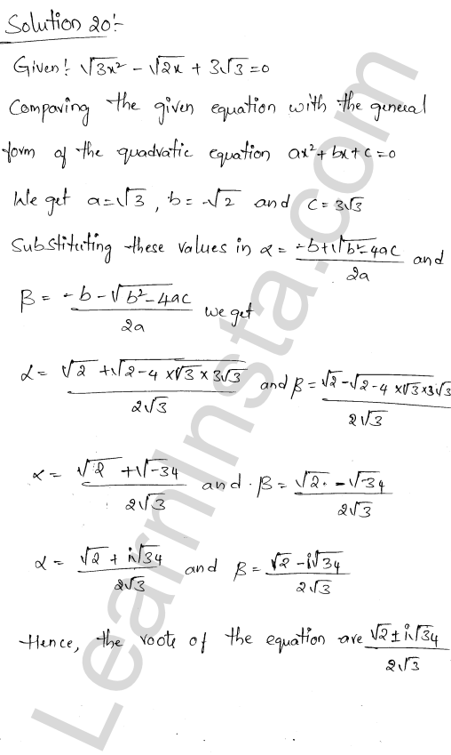 RD Sharma Class 11 Solutions Chapter 14 Quadratic Equations Ex 14.1 1.16