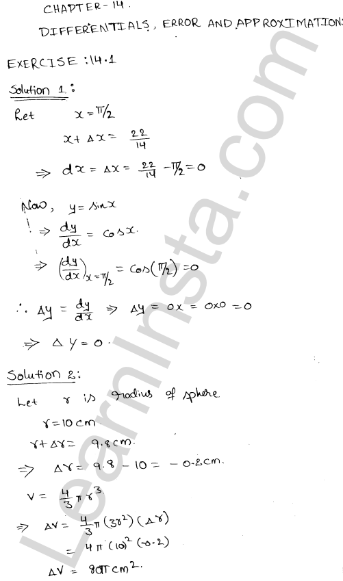 RD Sharma Class 12 Solutions Chapter 14 Differentials Errors and Approximations Ex 14.1 1.1