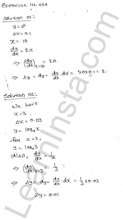 RD Sharma Class 12 Solutions Chapter 14 Differentials Errors and Approximations VSAQ 1.1