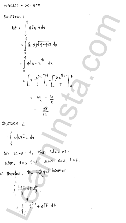 RD Sharma Class 12 Solutions Chapter 20 Definite Integrals Revision Exercise 1.1