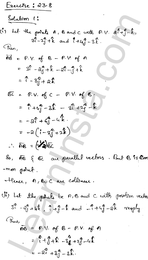 RD Sharma Class 12 Solutions Chapter 23 Algebra of Vectors Ex 23.8 1.1