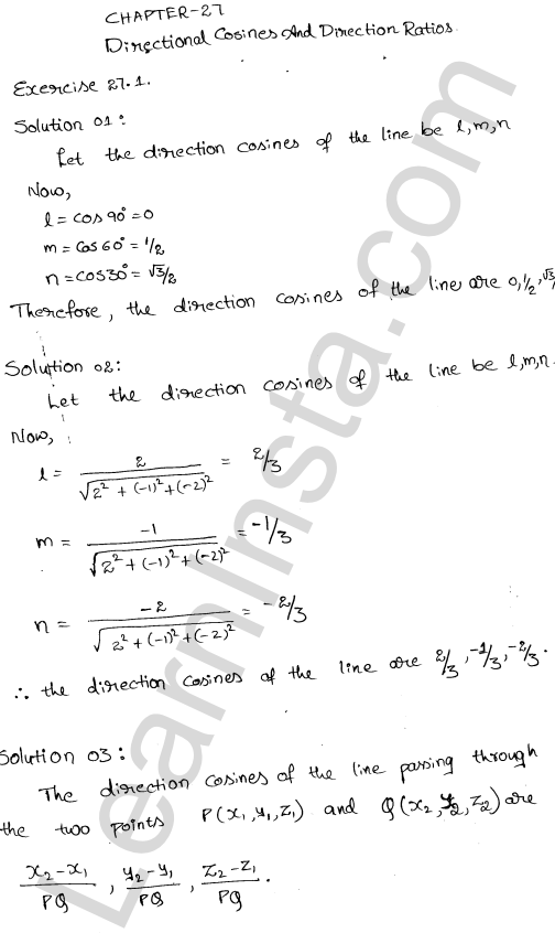 RD Sharma Class 12 Solutions Chapter 27 Direction Cosines and Direction Ratios Ex 27.1 1.1