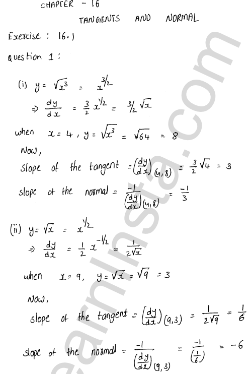 RD Sharma Class 12 Solutions Chapter 16 Tangents and Normals Ex 16.1 1.1