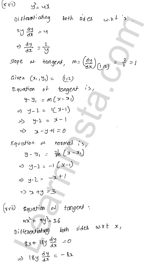 RD Sharma Class 12 Solutions Chapter 16 Tangents and Normals Ex 16.2 1.19