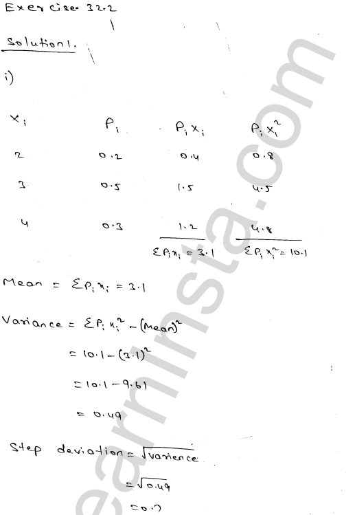 RD Sharma Class 12 Solutions Chapter 32 Mean and variance of a random variable Ex 32.2 1.1