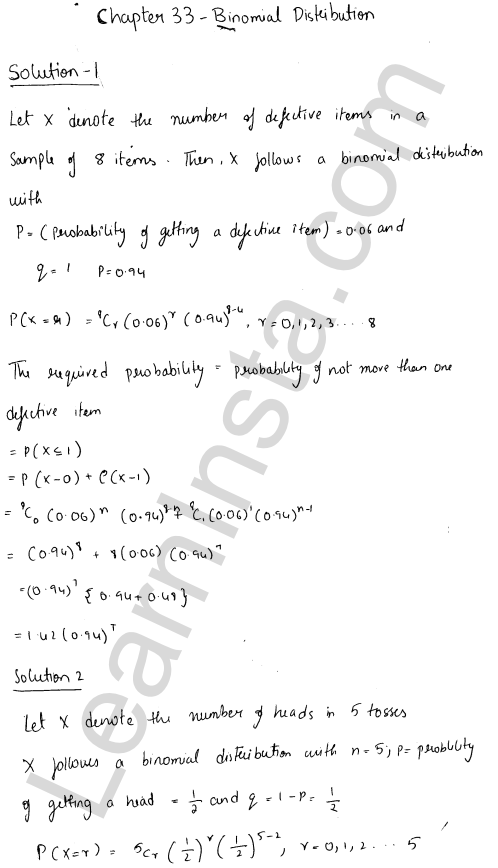 RD Sharma Class 12 Solutions Chapter 33 Binomial Distribution Ex 33.1 1.1