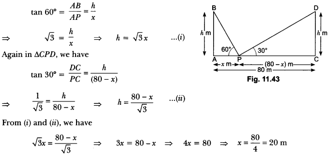 Some Applications of Trigonometry Class 10 Extra Questions Maths Chapter 9 with Solutions Answers 39