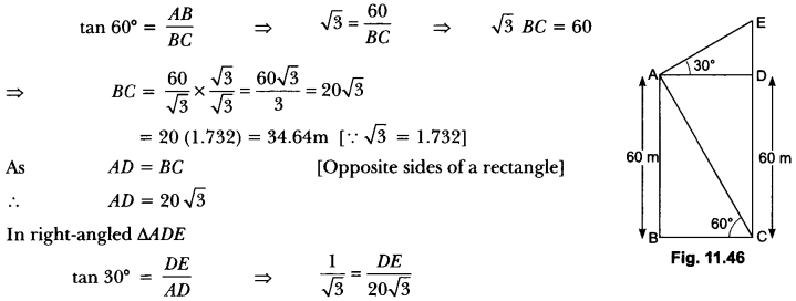 Some Applications of Trigonometry Class 10 Extra Questions Maths Chapter 9 with Solutions Answers 43