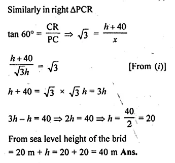 ML Aggarwal Class 10 Solutions for ICSE Maths Chapter 20 Heights and Distances Chapter Test Q10.2
